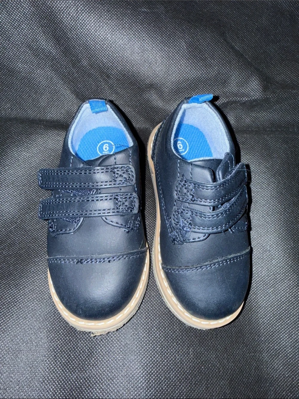 Cat & Jack Navy Blue Toddler Boy Dress Shoes with Tan Trim Size 6